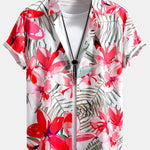 Flower Plants Print Button Up Shirt & Swim Shorts