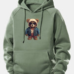 Bear In Leather Jacket Print Drawstring Hoodie