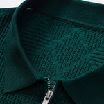 Rhombus Textured Zip Up Knitted Polo Shirt