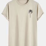 Palm Tree Slogan Print Cotton Arc Hem T-Shirt