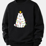 Christmas Lights White Cat Print Relax Fit Sweatshirt