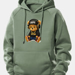 Hip Hop Bear Print Drawstring Hoodie