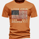Regular Fit Jesus American Flag Slogan Print Cotton T-Shirt