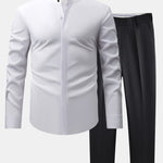Non-Iron Hidden Placket Stand Collar Dress Shirt & Slim Fit Tapered Trousers