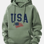 USA Flag Print Drawstring Hoodie