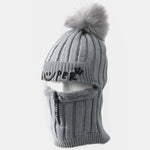 Winter Fleece-Lined Beanie Hat With Zipper Face Mask