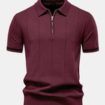Contrast Trim Zipper Knit Polo Shirt