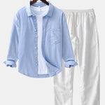 Long Sleeve Linen Cotton Shirt With Pocket & Straight Leg Linen Pants