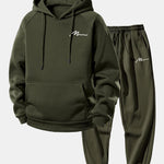 Men Print Drawstring Hoodie & Jogger Pants