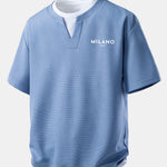 Relax Fit Milano Print 2 In 1 Notched Collar Waffle T-Shirt