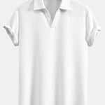Short Sleeved V-Neck Ribbed Polo & Drawstring Ribbed Shorts