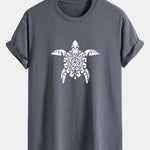 Regular Fit Geometric Turtle Print Cotton T-Shirt
