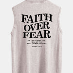 Faith Over Fear Back Print Washed Distressed Tank Top
