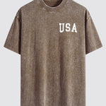 Retro USA Print Washed Distressed Drop Shoulder T-Shirt