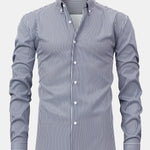 Long Sleeve Stripe Button Up Shirt & Elastic Waist Straight Leg Trousers
