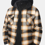 Flannel Fleece Lined Button Up Hooded Shirt