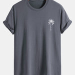 Regular Fit Palm Tree Slogan Print Cotton T-Shirt