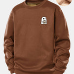 Ghost Drinking Coffee Print Teddy Fleece Lined Sweatshirt
