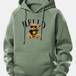 Hello Sunglasses Bear Print Drawstring Hoodie