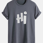 Regular Fit Hi Slogan Lines Print Cotton T-Shirt