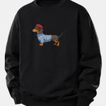 Dachshund Wearing Striped Sweater Print Relax Fit Sweatshirt