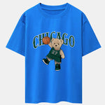 Chicago Basketball Bear Print Drop Shoulder Oversize T-Shirt