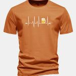 Regular Fit Beer Heartbeat Print Cotton T-Shirt