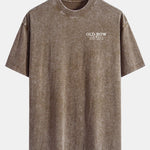 USA Old Row Beer Print Washed Distressed Drop Shoulder T-Shirt