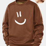Smiley Face Print Teddy Fleece Lined Sweatshirt