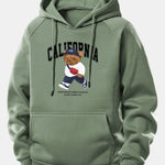 California Bear Print Drawstring Hoodie