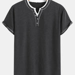2-in-1 Notched Collar Contrast Stitching T-Shirt