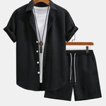 Rhombus Geometry Jacquard Button Up Shirt & Drawstring Shorts