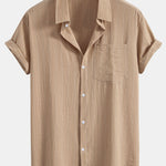 Linen Look Striped Button Up Shirt & Drawstring Shorts