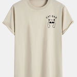 Cat Dad Print Cotton Arc Hem T-Shirt