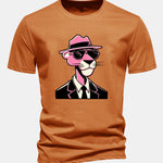 Regular Fit Pink Panther Gentleman Print Cotton T-Shirt