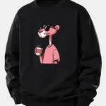 Pink Panther Drinking Coffee Print Relax Fit Sweatshirt