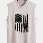 American Flag Print Washed Distressed Tank Top