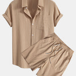 Linen Look Striped Button Up Shirt & Drawstring Shorts