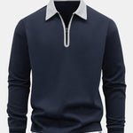 Contrast Zipper Polo Collar Sweatshirt