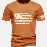Regular Fit American Flag Print Cotton T-Shirt