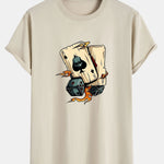 Dice Playing Cards Print Cotton Arc Hem T-Shirt