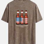 USA Old Row Beer Print Washed Distressed Drop Shoulder T-Shirt