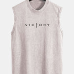 Victory Slogan Print Washed Distressed Tank Top