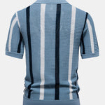 Stripe Knit V Neck Polo Shirt & Slim Fit Tapered Trousers
