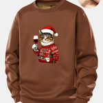 Christmas Cat Print Teddy Fleece Lined Sweatshirt