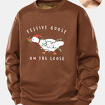 Christmas Goose Print Teddy Fleece Lined Sweatshirt