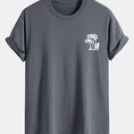 Regular Fit Palm Tree Surfboard Print Cotton T-Shirt