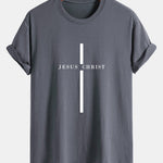 Regular Fit Jesus Christ Stripe Print Cotton T-Shirt