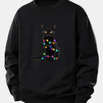 Color Lights Black Cat Print Relax Fit Sweatshirt