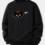 Zipper Black Cat Print Relax Fit Sweatshirt